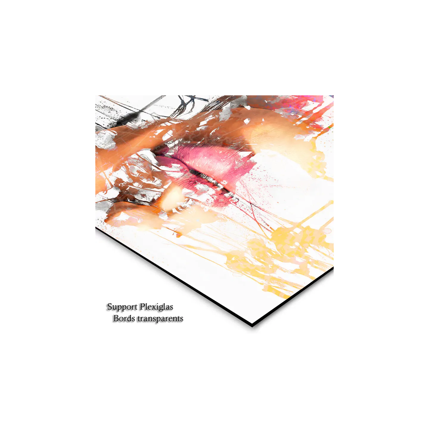 œuvre pop art bouche lumineuse style ink splash contemporain impression plexy