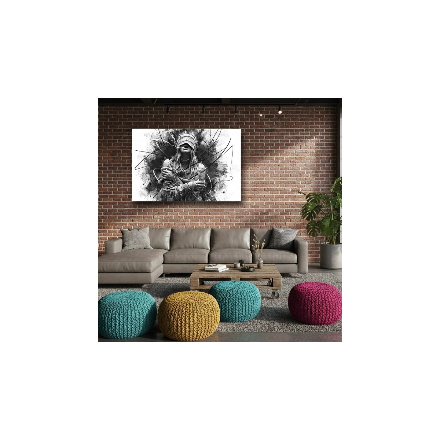 décoration murale artistique noir et blanc salon moderne