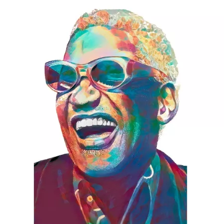   PORTRAIT RAY CHARLES POP ART  Tableau portrait représentant Ray Charles, le maître du Jazz et du Blues dans un style pop revis