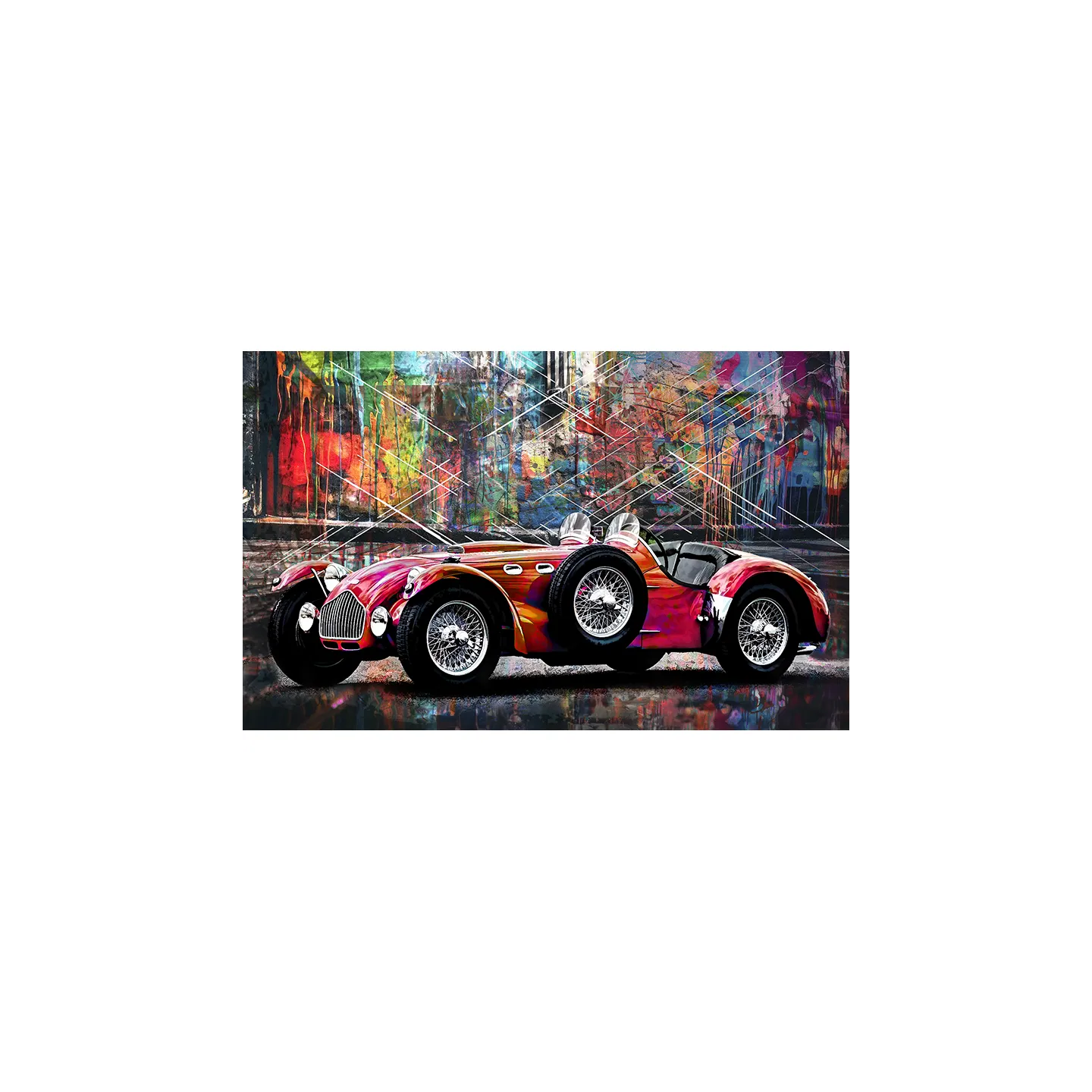 tableau voiture vintage Allard K2 Roadster 1951 rouge street art par LVIP