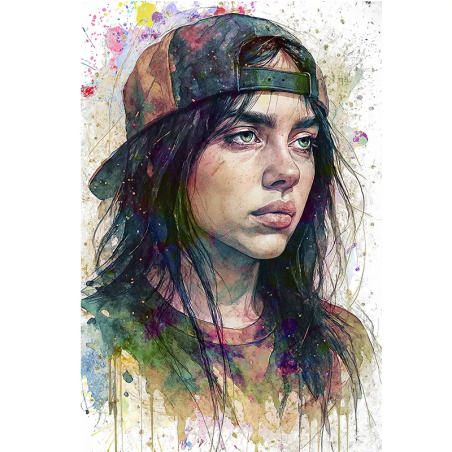 portrait pop art Billie Eilish couleurs vibrantes tableau moderne