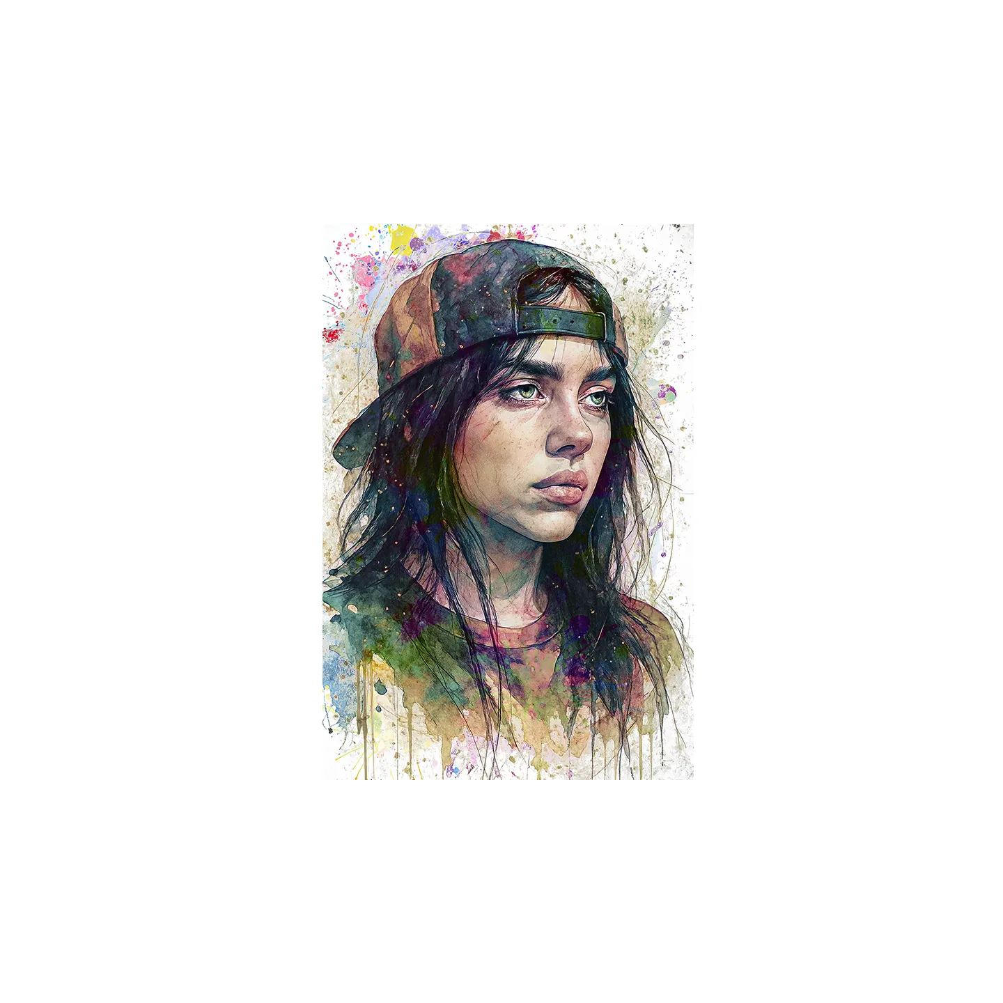 portrait pop art Billie Eilish couleurs vibrantes tableau moderne