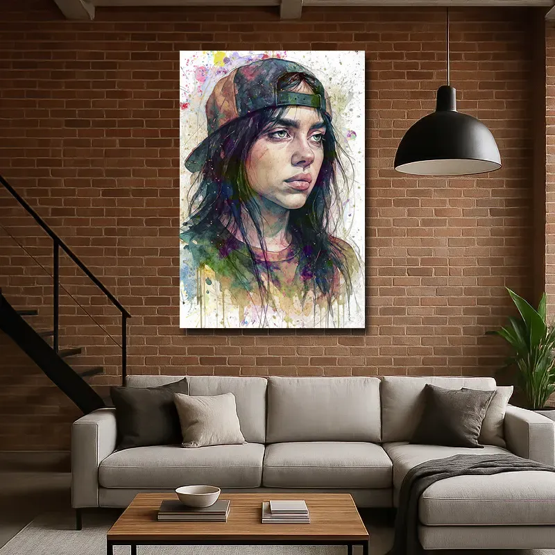tableau Billie Eilish art contemporain décoration murale pour salon design