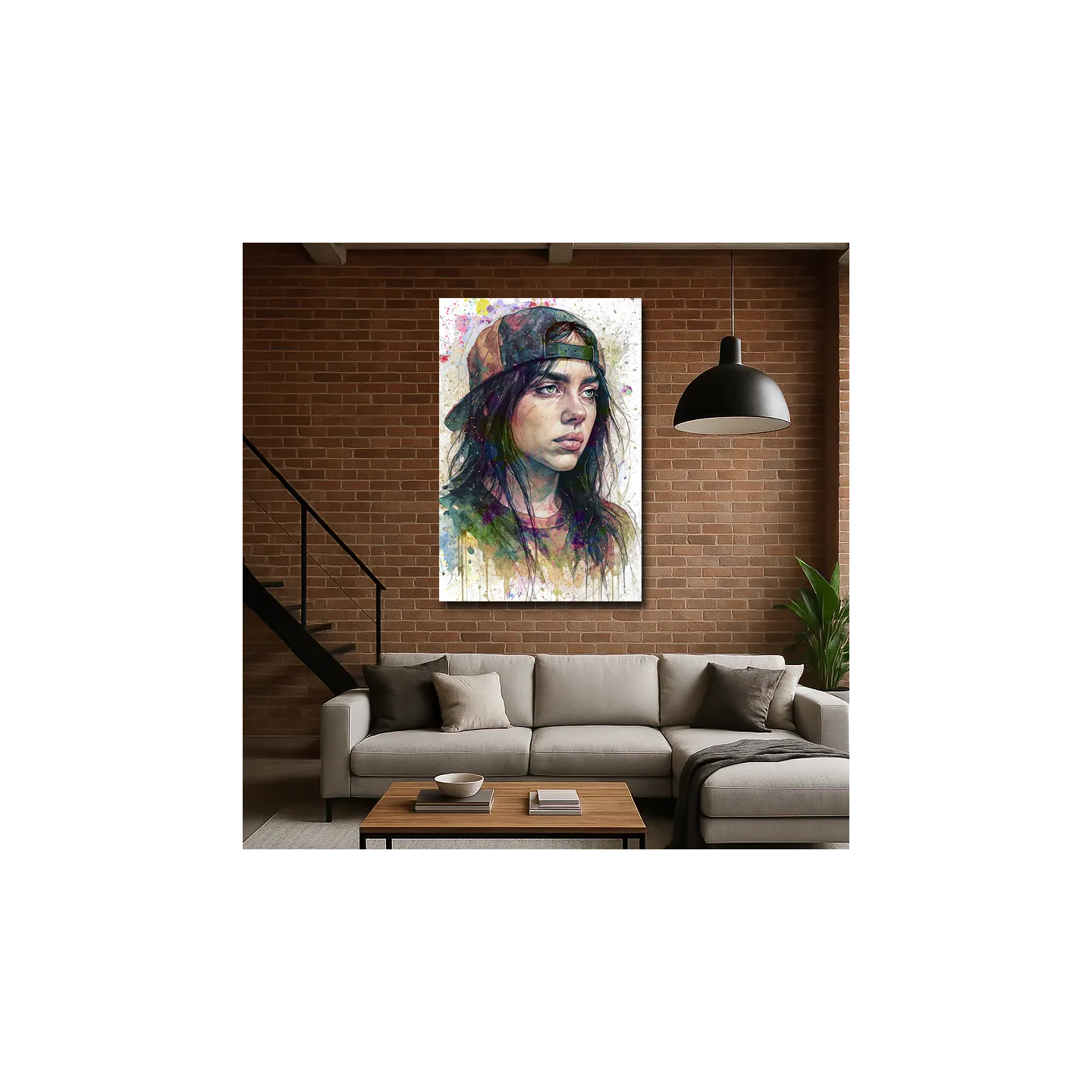 tableau Billie Eilish art contemporain décoration murale pour salon design