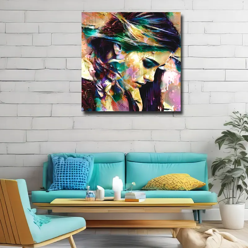 portrait femme pop art coloré décoration murale moderne pour salon style Bohême