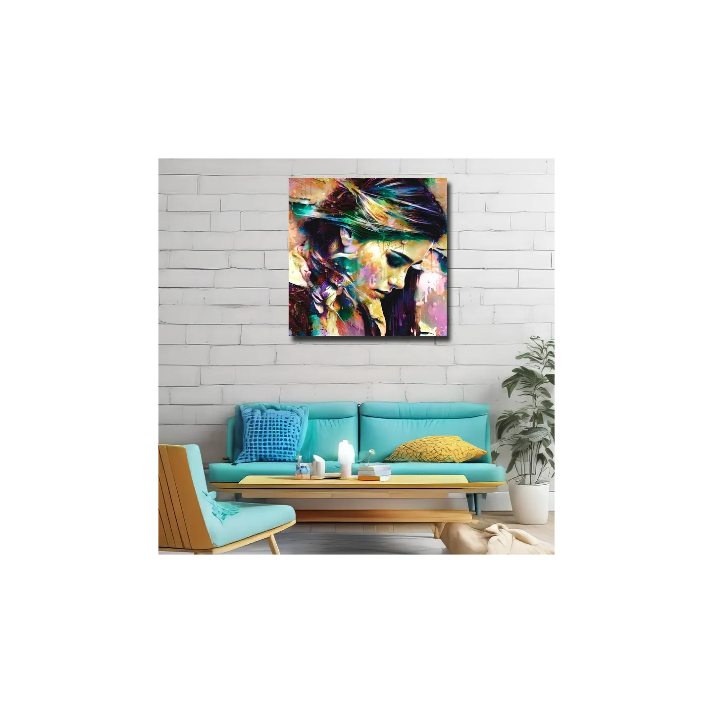 portrait femme pop art coloré décoration murale moderne pour salon style Bohême