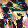 tableau pop art profil jeune femme natte couleurs vibrantes