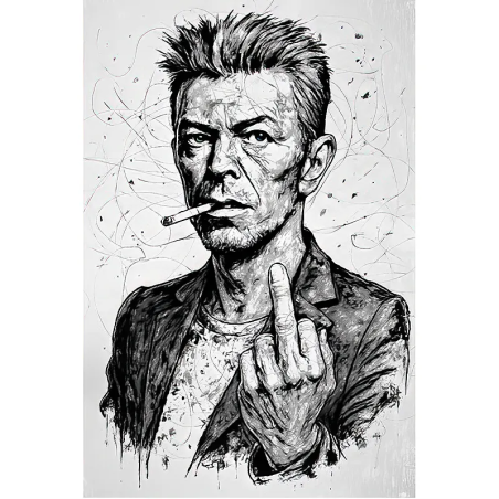 tableau david bowie noir et blanc pop art ink