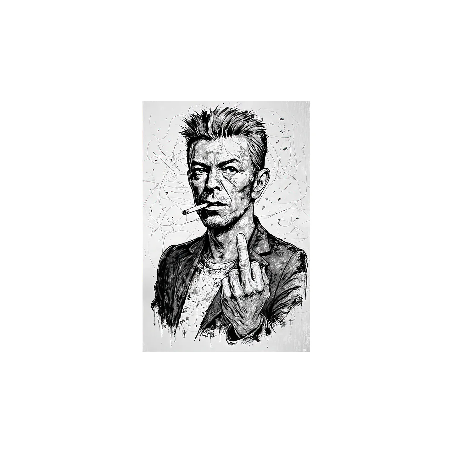 tableau david bowie noir et blanc pop art ink