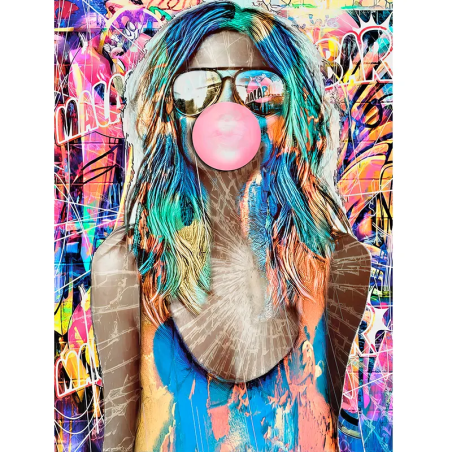 tableau pop art femme bubble gum