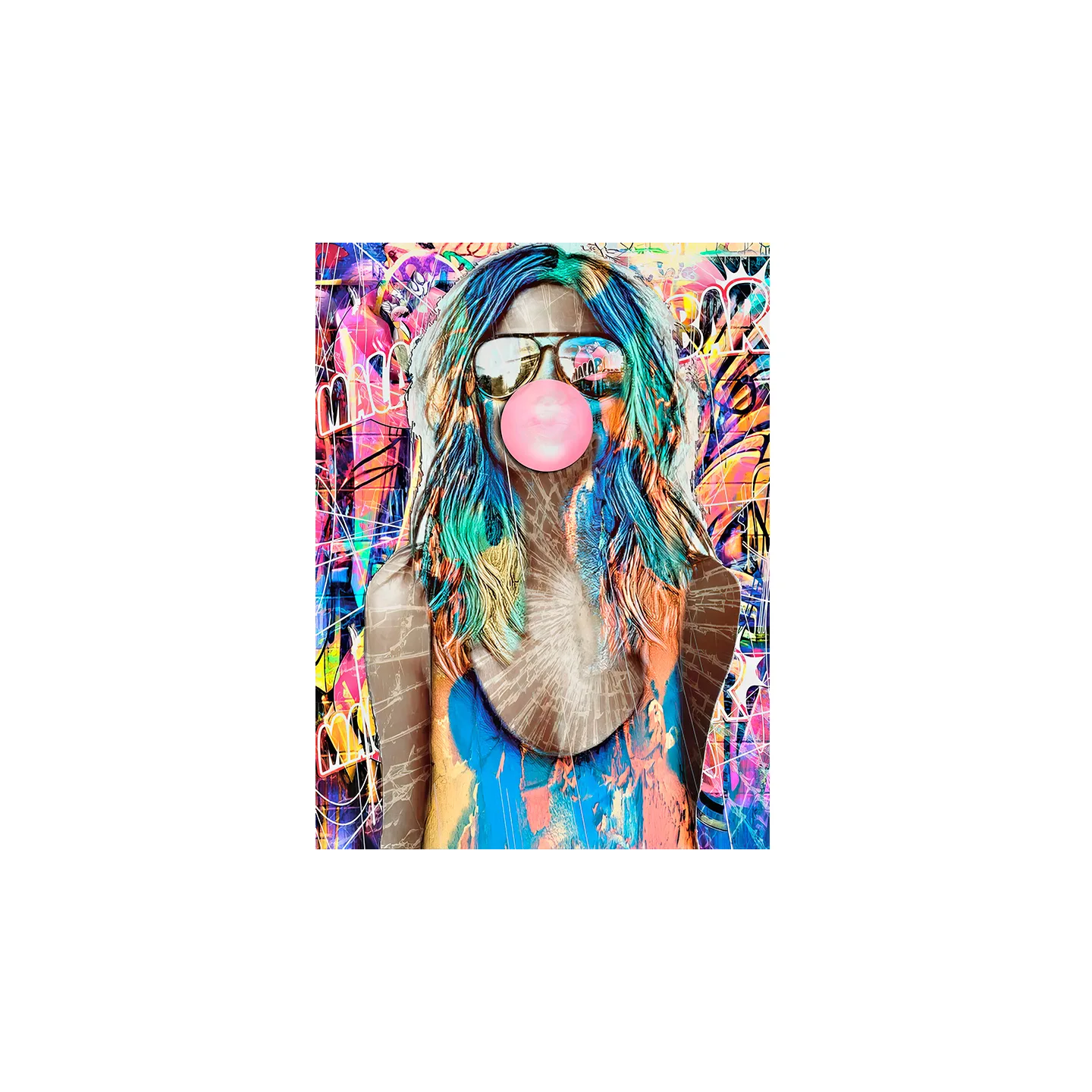 tableau pop art femme bubble gum