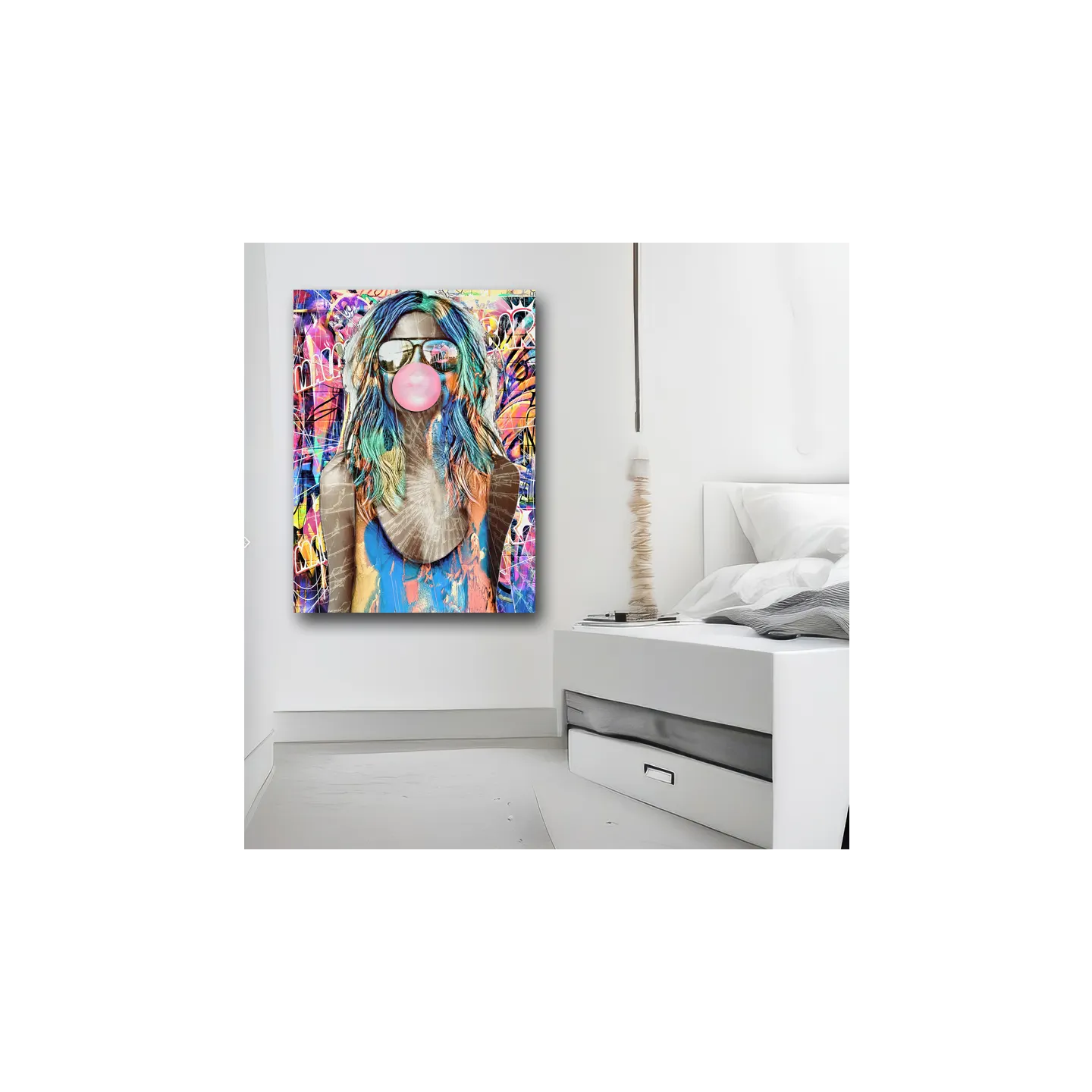 portrait street art femme  chewing gum pour décoration moderne