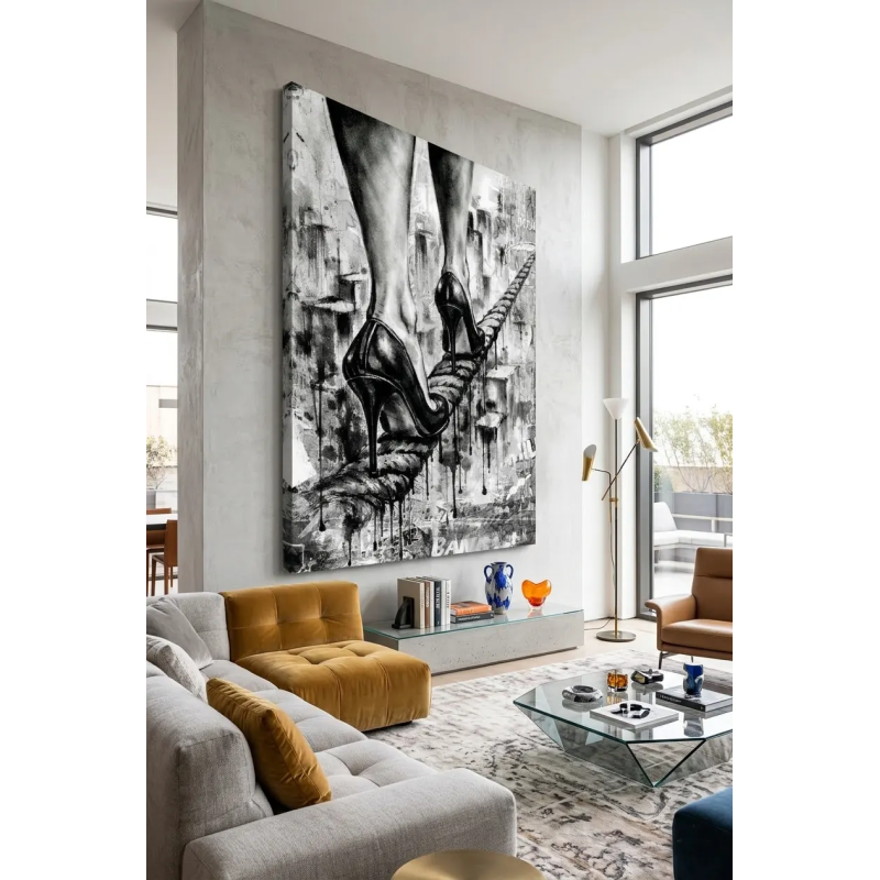 tableau street art femme talons décoration murale moderne pour salon cosy