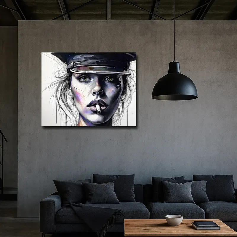 Portrait artistique femme policière cigarette tableau design