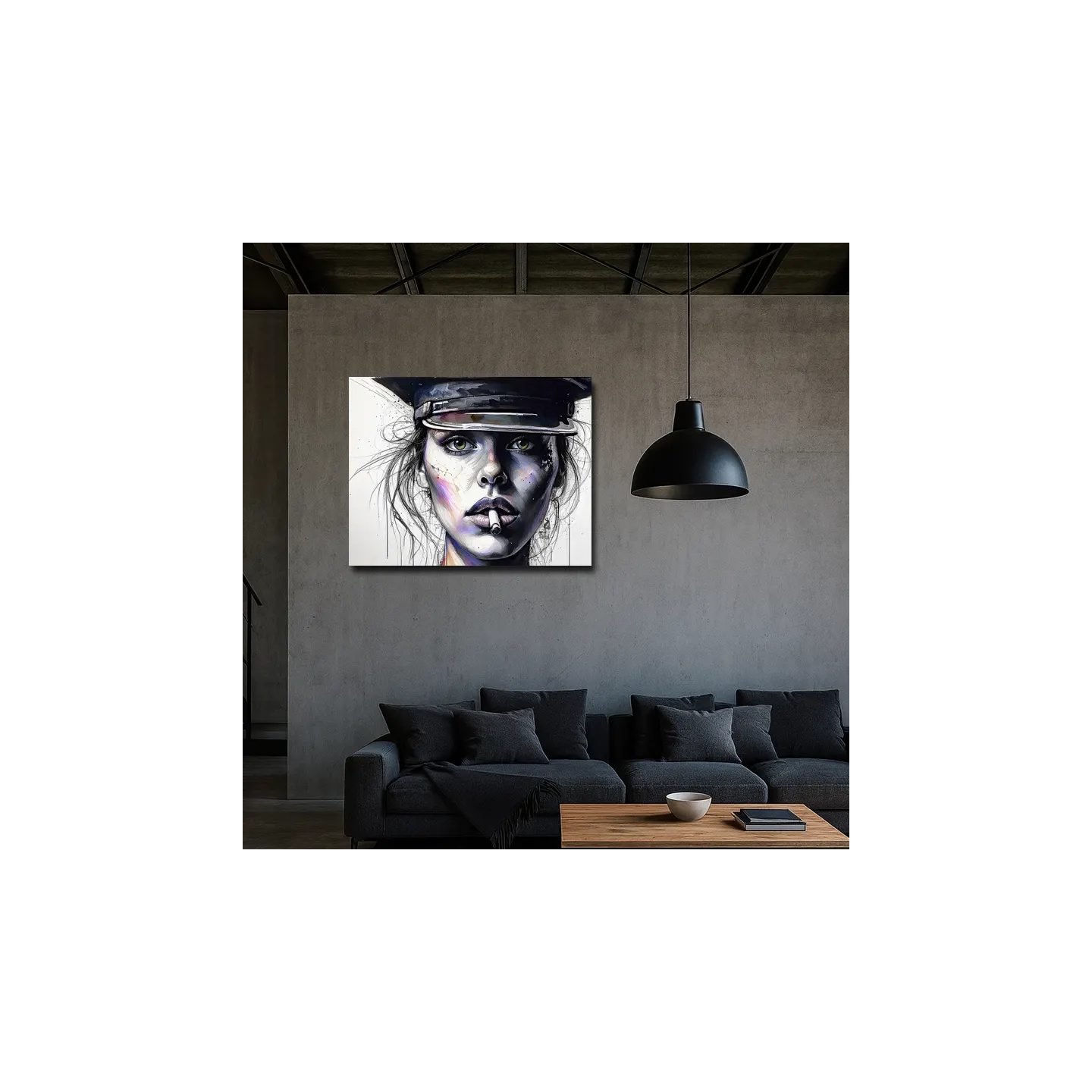 Portrait artistique femme policière cigarette tableau design
