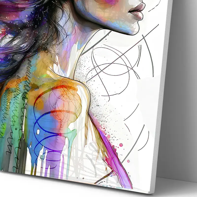 Tableau abstrait coloré femme de profil