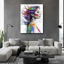 tableau pop art abstrait femme de profil pour salon moderne