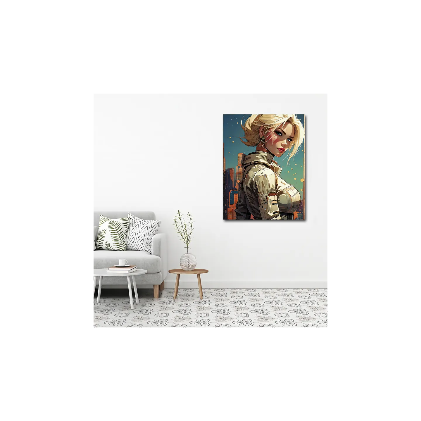 tableau femme cyberpunk décoration salon design épuré