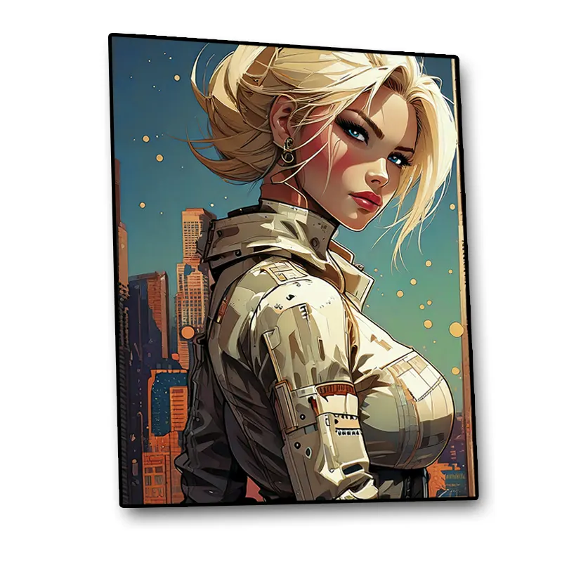tableau femme futuriste urbain style BD impression panneau