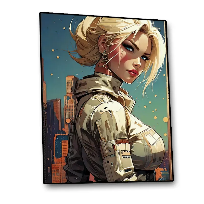 tableau femme futuriste urbain style BD impression panneau