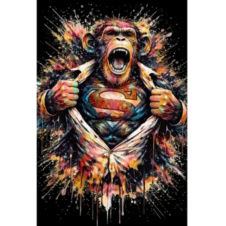 tableau street art singe en superman par LVIP