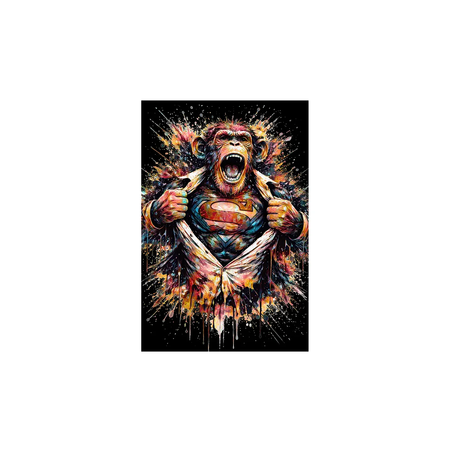 tableau street art singe en superman par LVIP