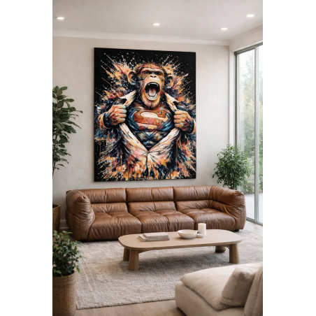 portrait singe street art en super héros pour deco salon cosy