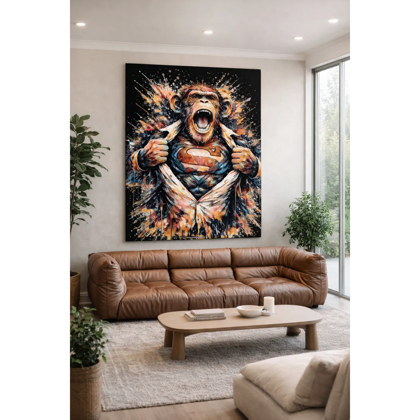 portrait singe street art en super héros pour deco salon cosy