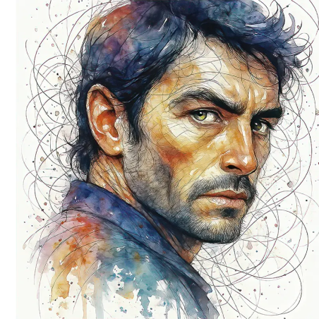 portrait homme style aquarelle moderne par LVIP