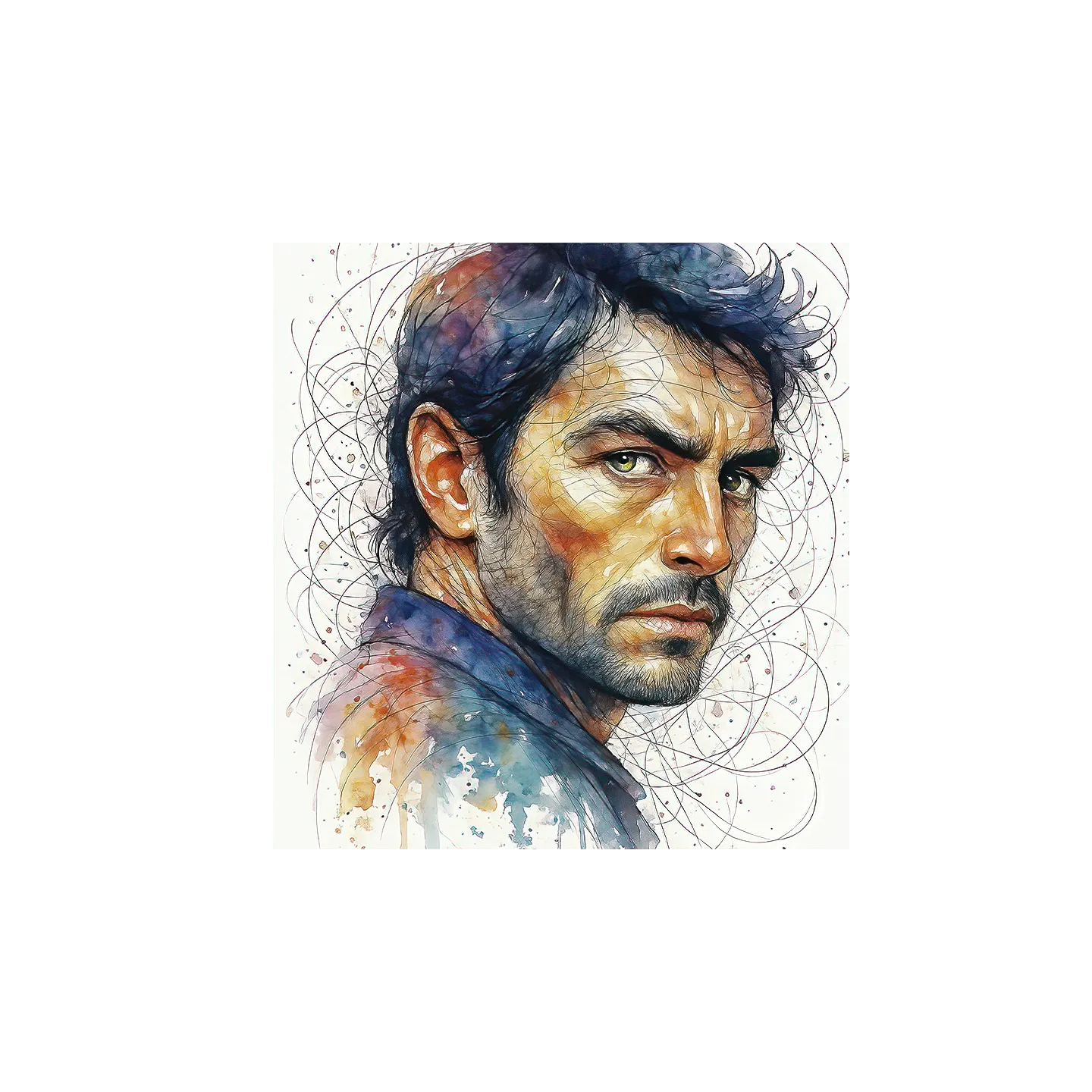 portrait homme style aquarelle moderne par LVIP