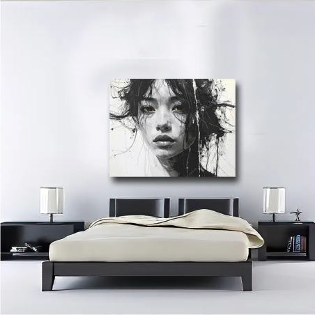 tableau ink art femme asiatique pour chambre noir et blanc