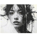 tableau femme japonaise noir blanc par LVIP