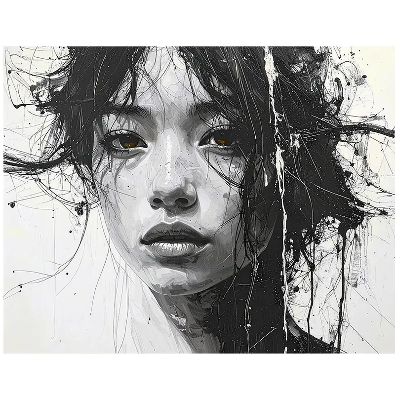 tableau femme japonaise noir blanc par LVIP