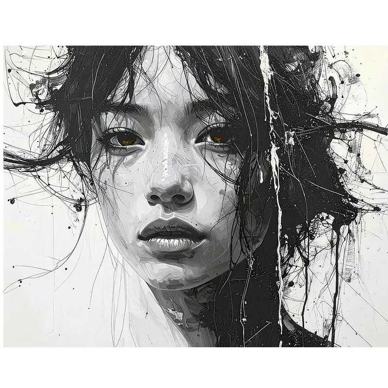 tableau femme japonaise noir blanc par LVIP
