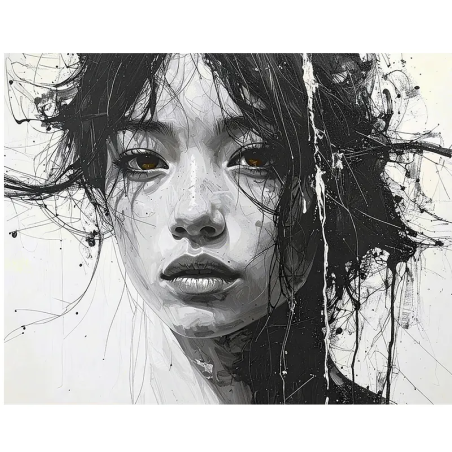 tableau femme japonaise noir blanc par LVIP