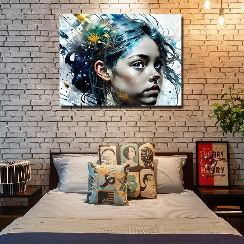 tableau portrait femme aquarelle moderne