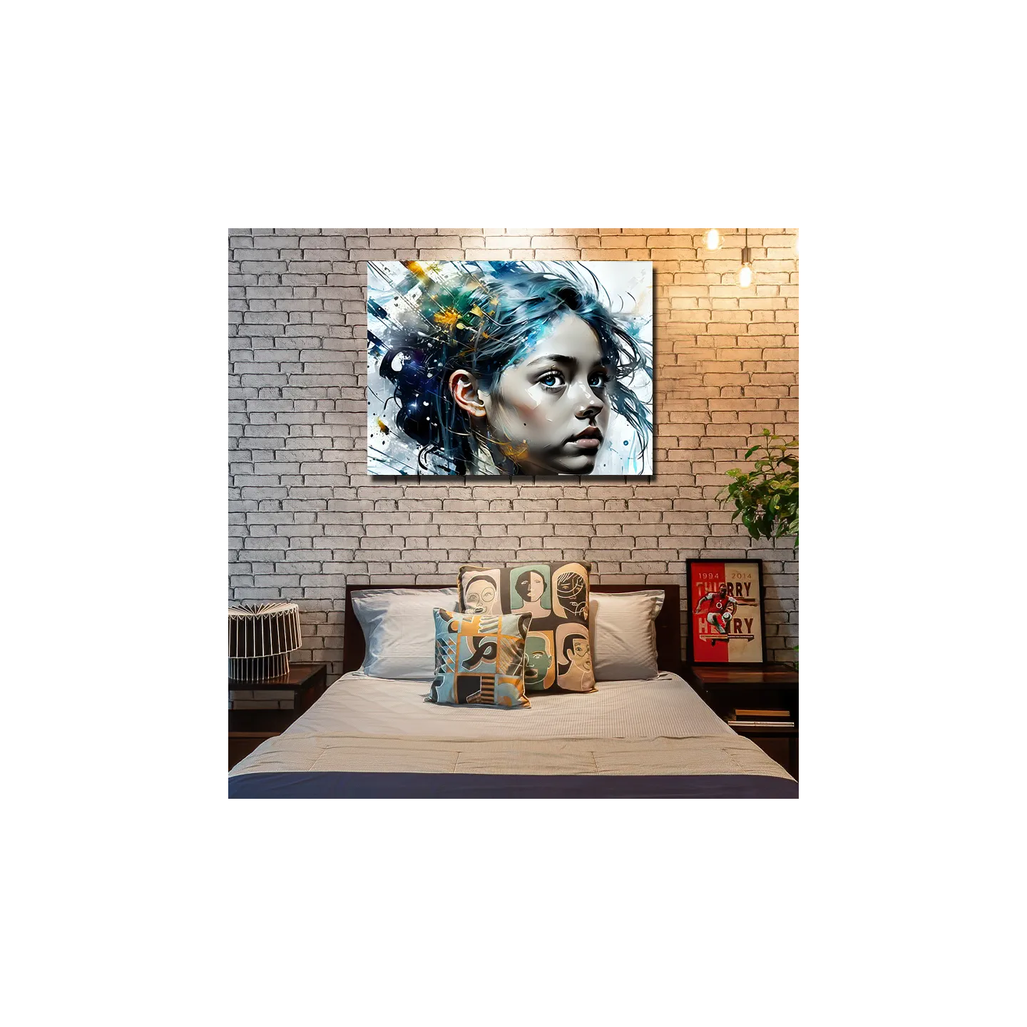 tableau portrait femme aquarelle moderne