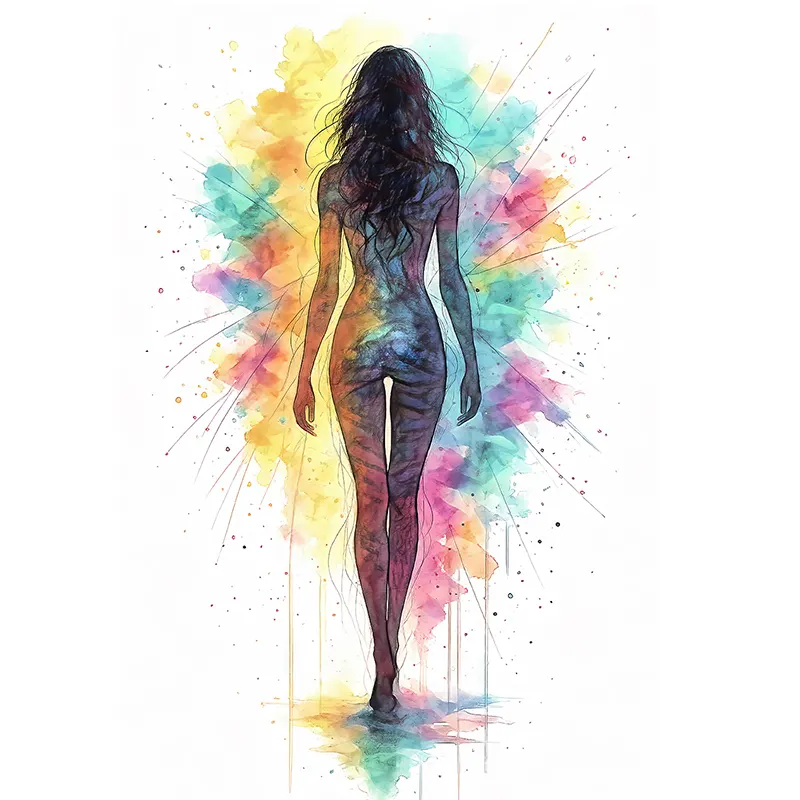 silhouette femme aquarelle colorée tableau moderne LVIP