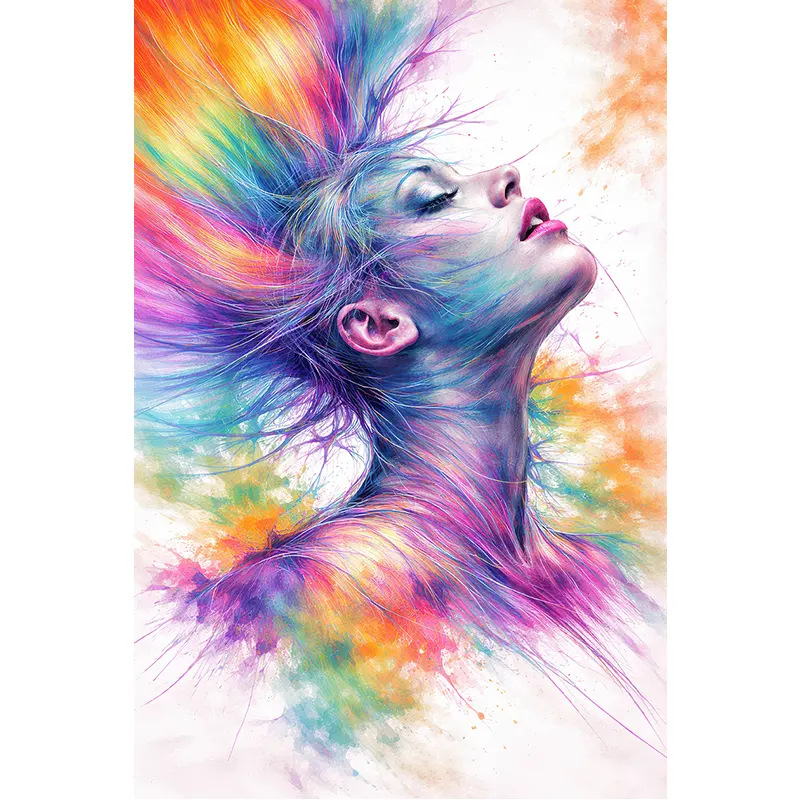 Tableau Femme Abstrait Arc-en-Ciel – Art Moderne Coloré Déco Murale