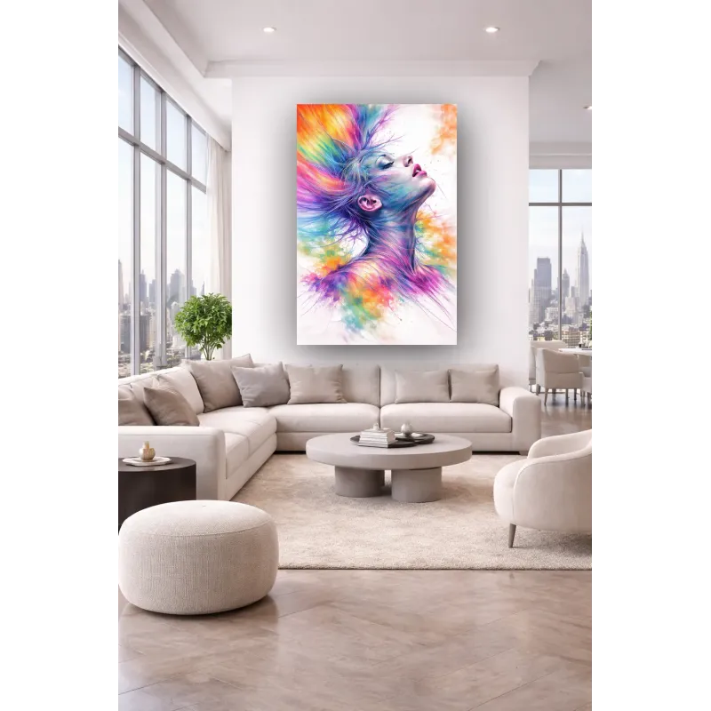 Tableau Femme Abstrait Arc-en-Ciel – Art Moderne Coloré Déco Murale