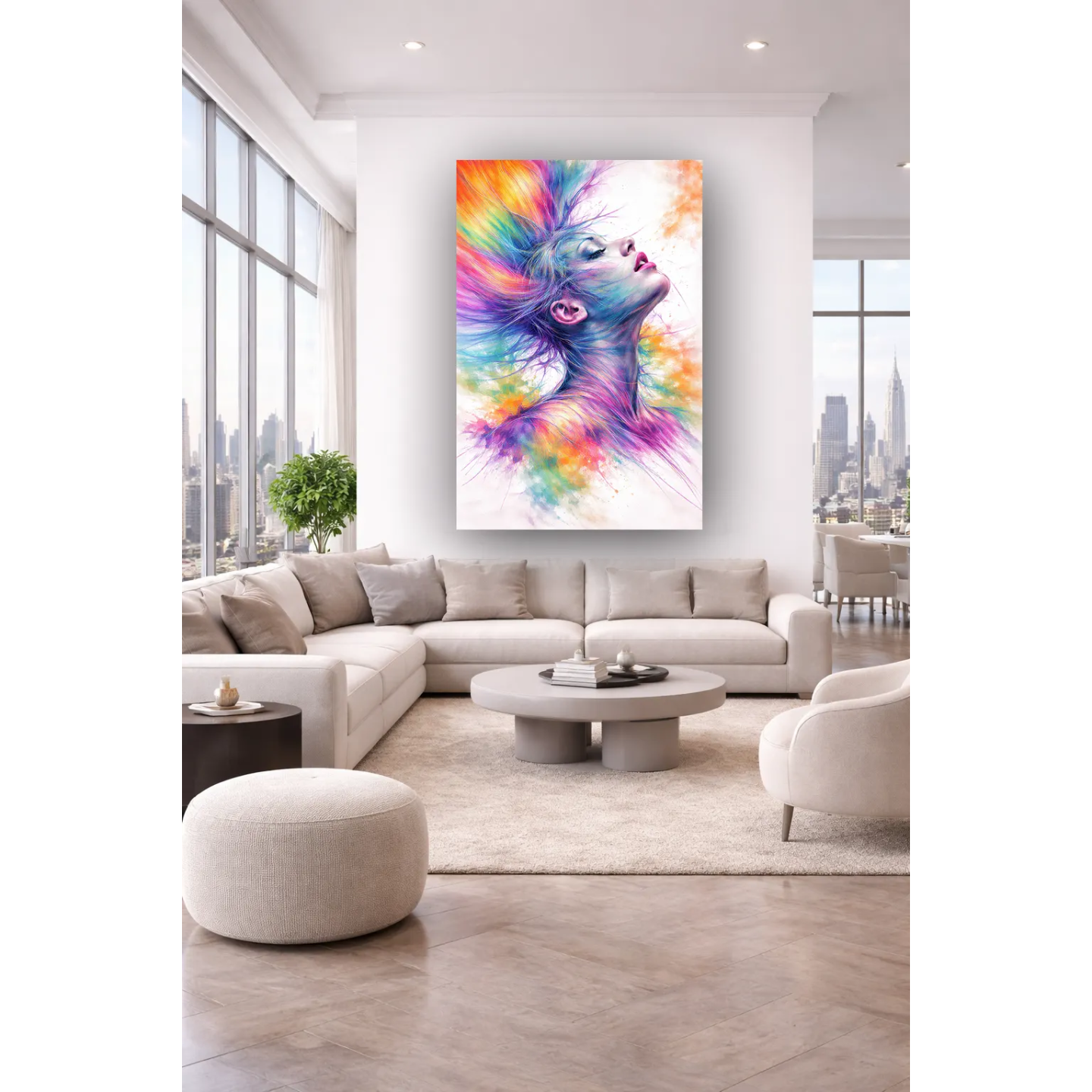 Tableau Femme Abstrait Arc-en-Ciel – Art Moderne Coloré Déco Murale