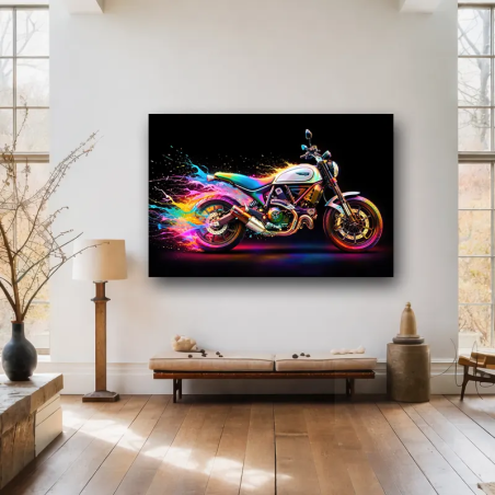 tableau moto design street art multicolore pour salle d'entrée