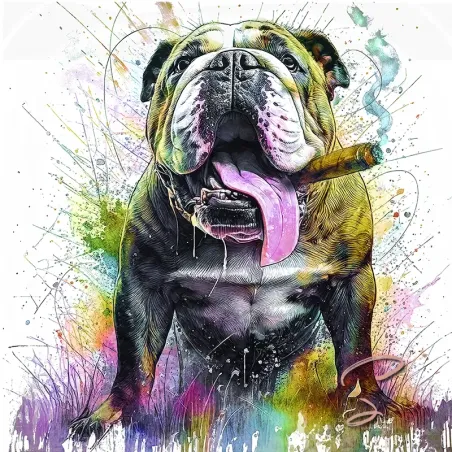 tableau pop art bouledogue avec cigare décoration murale moderne