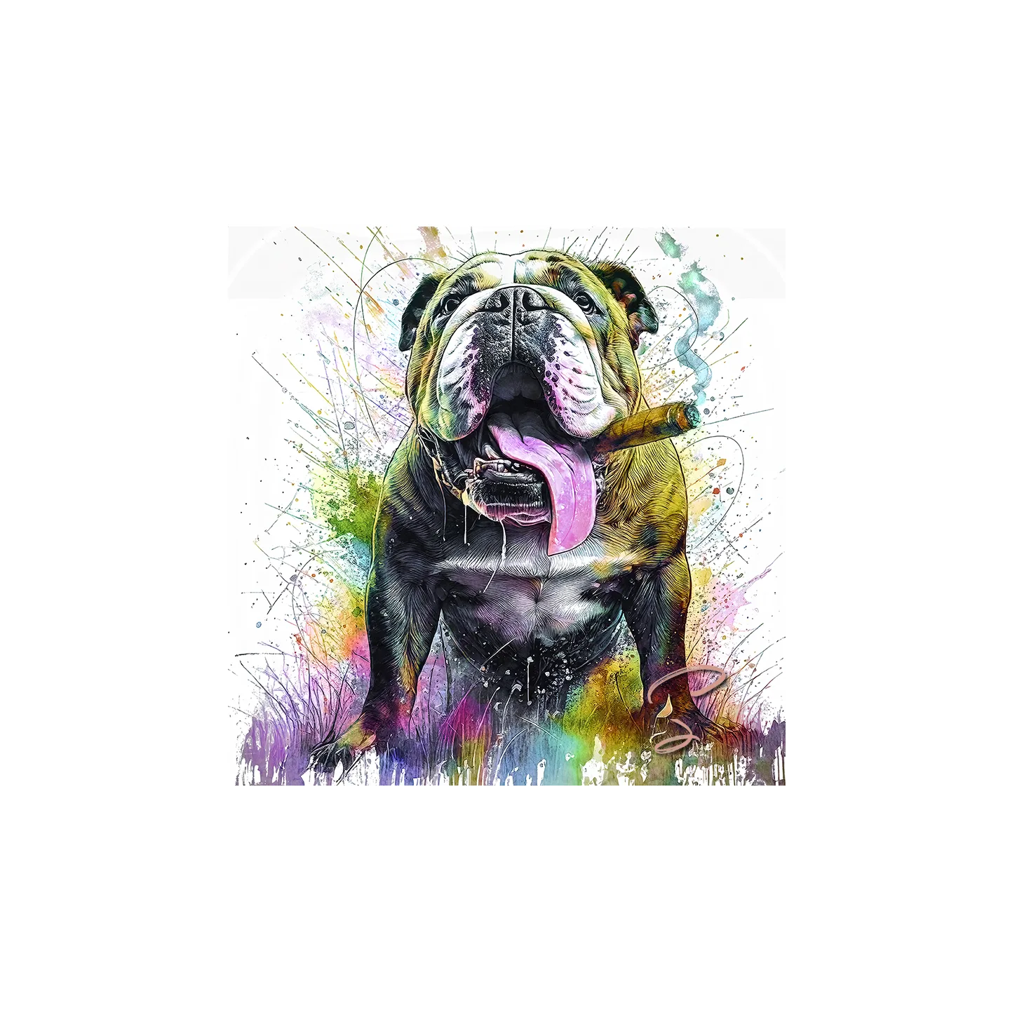 tableau pop art bouledogue avec cigare décoration murale moderne
