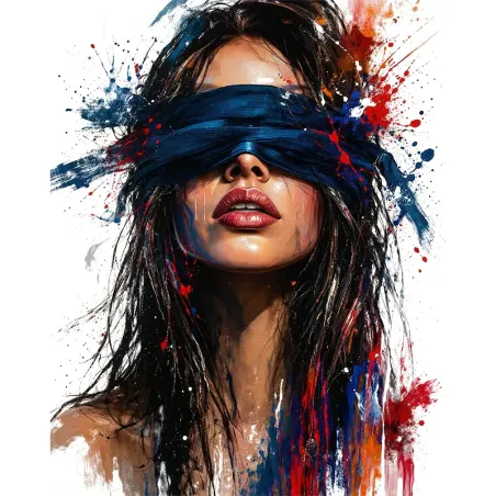 Tableau pop art femme moderne portrait coloré bandeau art contemporain premium sur toile plexiglas ou panneau