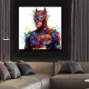 Œuvre Batman Street Art moderne aux couleurs néon avec effets graffiti et projections de peinture artistique