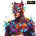 Tableau Batman Pop Art Street Art graffiti néon contemporain avec portrait du Chevalier Noir et tags urbains colorés