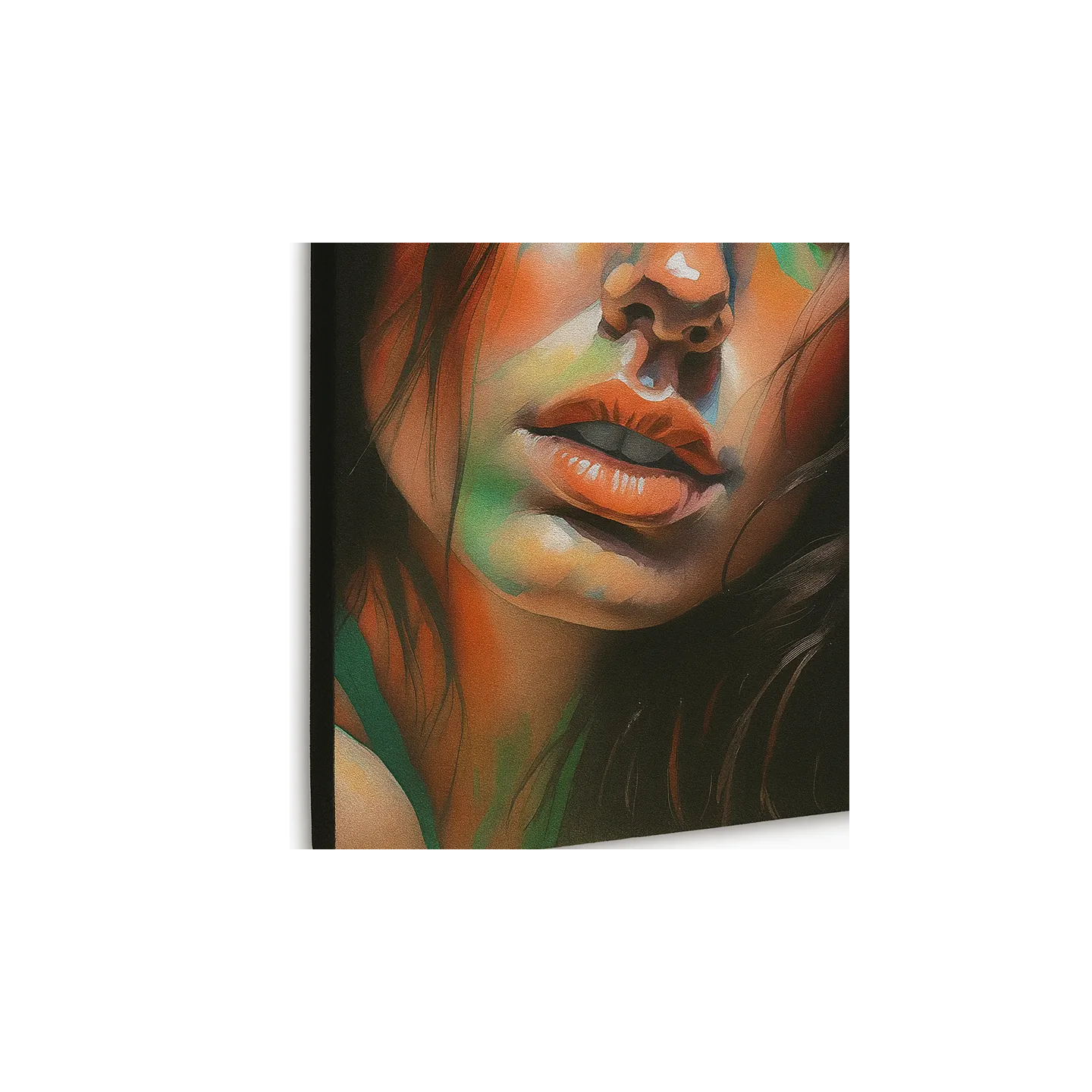 portrait coloré femme bune yeux verts intenses impression toile HD