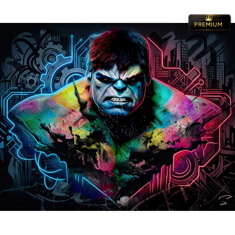 Tableau Hulk Pop Art Électro – œuvre contemporaine Street Art aux couleurs néon pour décoration murale premium
