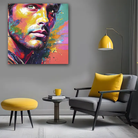 portrait coloré abstrait homme brun yeux verts